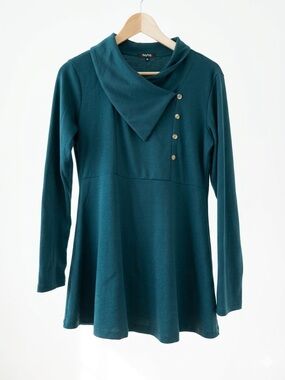 Roly Poly Teal Blue Asymmetric Button Wrap Tunic Sweater - Size Medium M